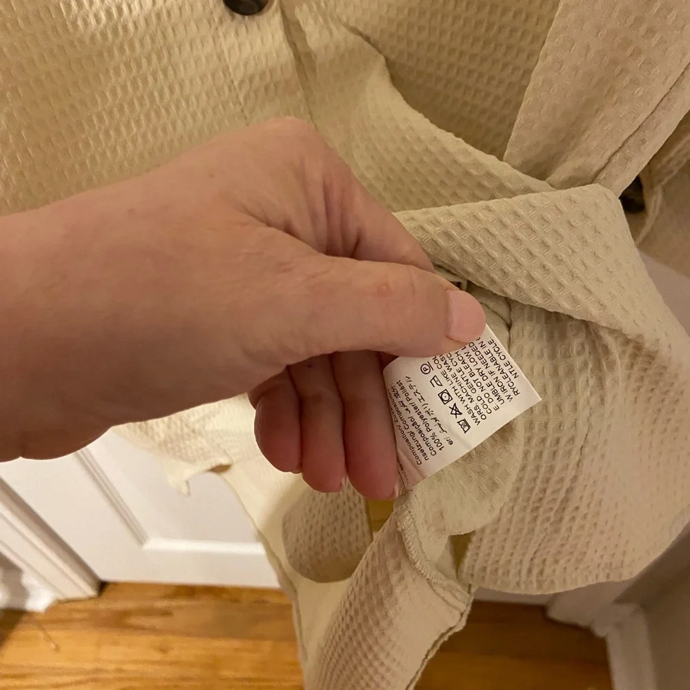 SHEIN Cream Button-Up Waffle Texture Long Sleeve Shirt - Picture 4 of 6